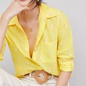 Anthropologie Yellow Pineapple Button Down Shirt